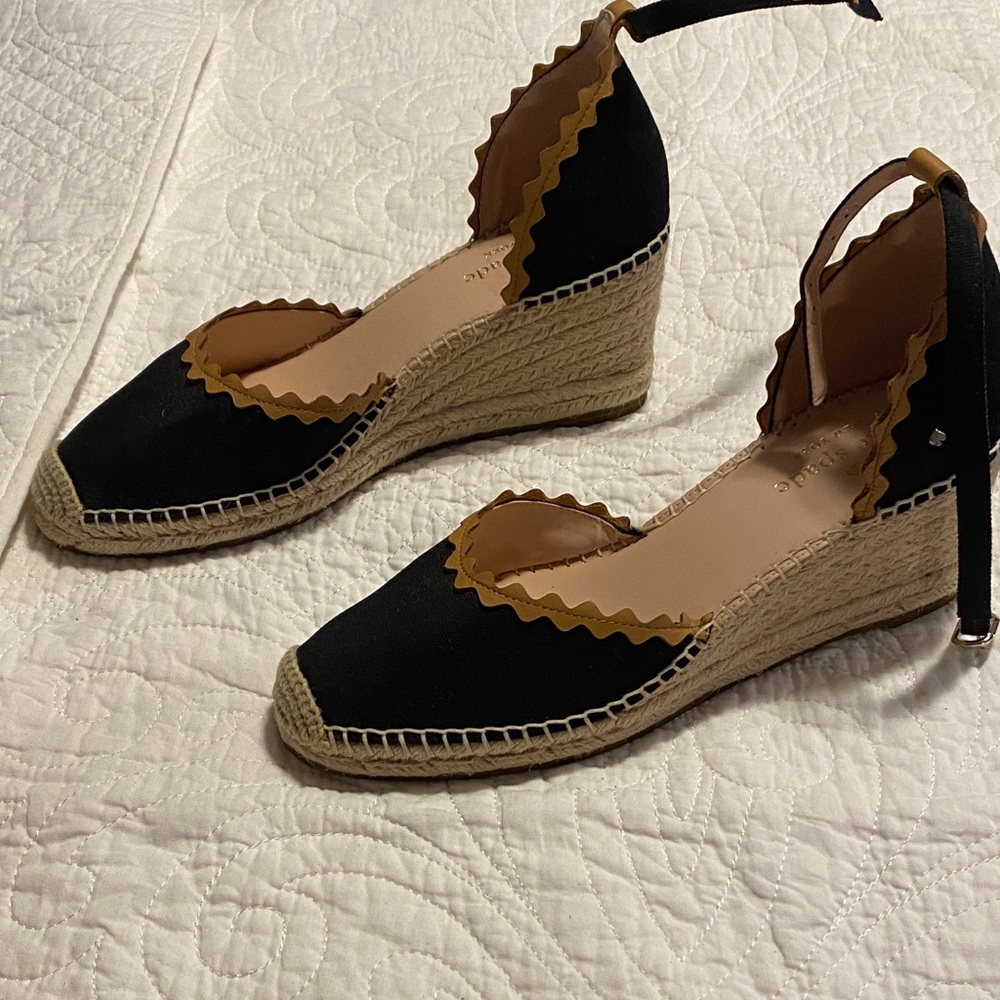 Kate Spade Black and Brown Espadrille Wedges